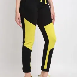 Club York Black & Yellow Cotton Blend Color-Block Joggers image 3