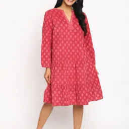 Fabindia Pink Cotton Printed A-Line Dress-picture-14