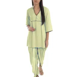 PATRORNA Cream Regular Fit Pleated Tunic-image-0
