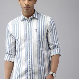U.S. Polo Assn. Denim Co. Slim Fit Vertical Stripes Pure Cotton Casual Shirt-picture-38
