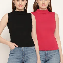 Miaz Lifestyle Set Of 2 Red & Black High Neck Top-picture-12