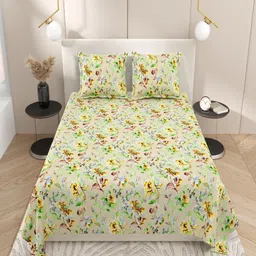 INDRA'S Beige & Yellow Floral 144 TC Bedsheet with 2 Pillow Covers-picture-10