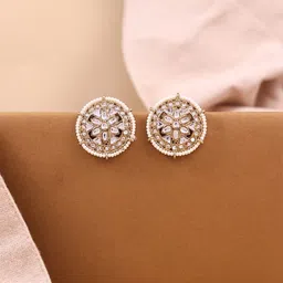 Fida Gold-Plated Kundan Studded And Pearls Beaded Circular Shaped Studs-image-84