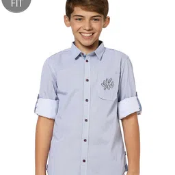 Jack & Jones Junior Full Sleeves Slim Fit Shirt Logo Patch - Blue White-picture-12