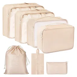 House of Quirk Packing Cubes 7 Pieces Travel Luggage Packing Organizers Set with Toiletry Bag - Beige-image-61