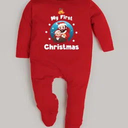 FFlirtygo Christmas Theme Cotton Full Sleeves My First Christmas Printed Romper - Red-picture-27