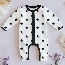 Kidbea 100% Organic Cotton Full Sleeves Stars Printed Romper - Black-picture-12