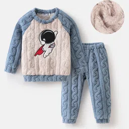 Mark & Mia Full Sleeves Winter Wear T-Shirt & Lounge Pant Set with Astronaut Embroidery - Blue-picture-14