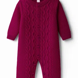 Babyhug Knit Full Sleeves Winter Wear Solid Romper With Cable Knit Design - Wine-picture-32