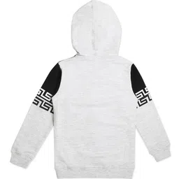 Earth Conscious Full Sleeves Abstract Design Printed Fleece Hooded Jacket - Grey & Navy Blue image 3