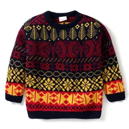 Babyhug Knit Full Sleeves Pullover Designed Sweater & Pant Set - Multicolor image 2