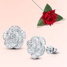 Peora Silver-Plated Studs With Red Rose Gift Set-picture-43