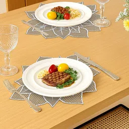 Aura Silver-Toned 6 Pieces Patta-Designed Heat-Resistant Reusable Table Placemats image 2