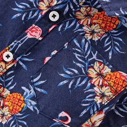 Babyhug Cotton Woven Half Sleeves  Floral Printed Shirt - Blue image 3