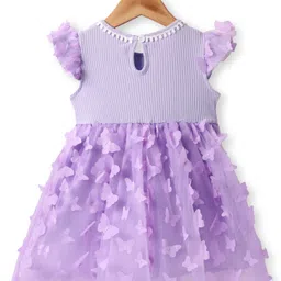 Mark & Mia Frill Sleeves Party Frock with Bow & Butterfly Applique & Headband - Purple image 3