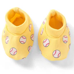 Babyhug 100% Cotton Knit Cap Mittens & Booties Set Balls Print Yellow - Diameter 9 cm image 4