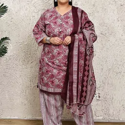 Merira Women Plus Size Floral Printed Kurta with Salwar & Dupatta-image-91