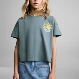 Mango Kids Girls Pure Cotton Graphic Printed T-shirt-picture-38