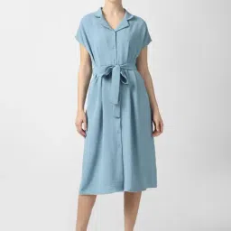 Van Heusen Blue Polyester Solid Shirt Dress-picture-21