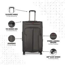 Swiss Brand Grande Dark Grey Large Soft Trolley Bag - 28 cm image 5