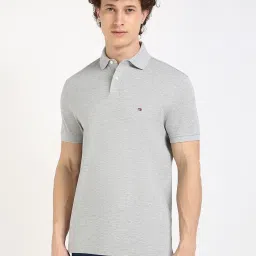 Tommy Hilfiger Light Grey Heather Cotton Regular Fit Polo T-Shirt image 1