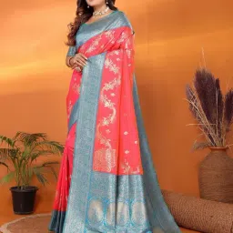 Elora Tomato Red Woven Design Saree With Unstitched Blouse-picture-12