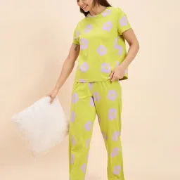 Sweet Dreams Lime Green & Lavender Cotton Printed T-Shirt With Pyjamas image 1