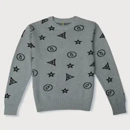Gini & Jony Kids Grey Cotton Printed Full Sleeves Sweater image 1