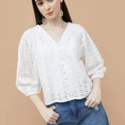 Colour Me by Melange White Cotton Plain Top image 1