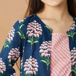 Pspeaches Girls Blue Cotton Regular Fit Printed Dress image 5