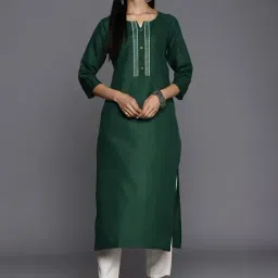 Varanga Green Cotton Embroidered Straight Kurta-picture-16