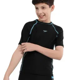Speedo Kids Black Solid Swim T-Shirt-image-5