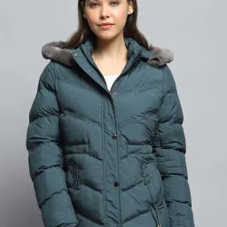 Monte Carlo Women's Green Solid Detachable Hood Full Sleeve Jacket image 1