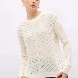 Styli Off White Self Design Sweater image 1