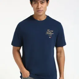 Tommy Hilfiger Navy Cotton Regular Fit Logo Printed T-Shirt-picture-25