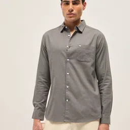THE BEAR HOUSE Men Slim Fit Solid Spread Collar Casual Cotton Linen Shirt-picture-35