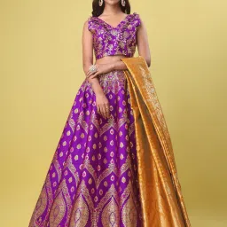 PURVAJA Purple Floral Print Stitched Lehenga & Unstitched Blouse With Dupatta image 1