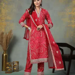 Stylum Pink Bandhani Kurta and Pant with Dupatta image 1