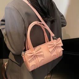 KPOP PU Bowling Handheld Bag with Bow Detail image 3