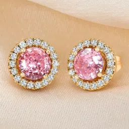 Peora Rose Gold Plated Cubic Zirconia & Pink Crystal Studded Stud Earrings image 1