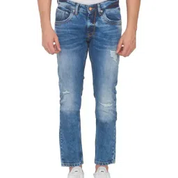 Spykar Mid Blue Cotton Skinny Fit Distressed Jeans-image-45