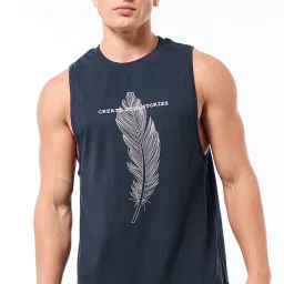 Bewakoof Blue Relaxed Fit Graphic Vest image 1