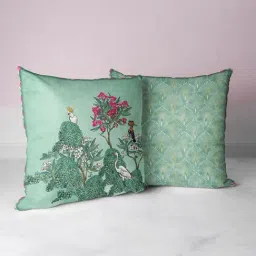 Bianca Floral Green Microfibre Cushion Covers - Set of 2-image-53