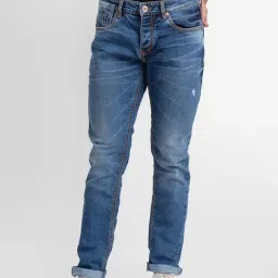 Spykar Blue Cotton Comfort Fit Distressed Jeans-picture-20