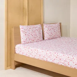 Westside Home Pink Floral Print King Bed Flat Sheet and Pillowcase Set image 1