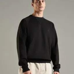 TOMMY HILFIGER Black Solid Regular Fit Cotton Sweatshirt image 4