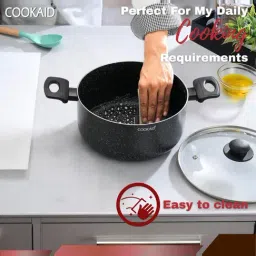 Cookaid Black Aluminium Cook & Serve Casserole with Glass Lid Non Stick Ptfe Cookware Set image 5