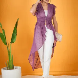 KASSUALLY Purple Self Design Shrug image 1