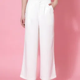 KASSUALLY White Regular Fit High Rise Trousers image 1