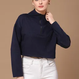 KASSUALLY Navy Cotton Relaxed Fit Crop Sweatshirt image 1